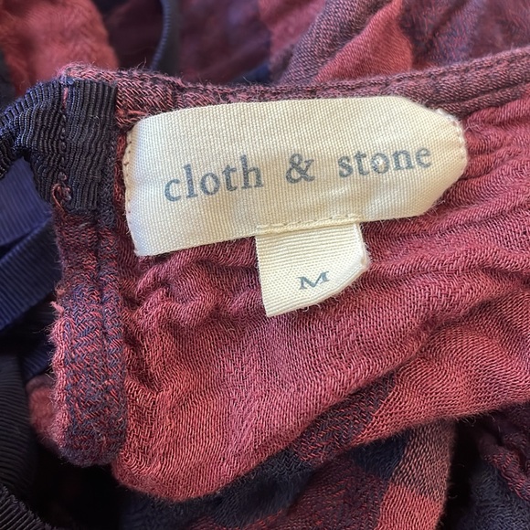 Cloth & Stone Bell Sleeve Tie-Back Top Women’s Buffalo Check Plaid Red Navy - Picture 7 of 8